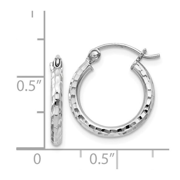 2mm Diamond Cut, Polished Sterling Silver Hoops - 15mm (9/16 Inch) - Picture 4 of 5